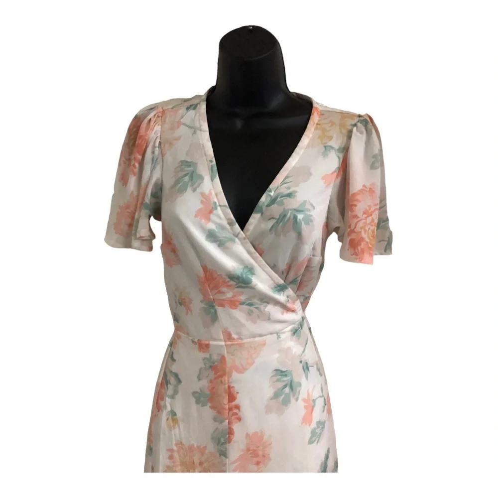 Abercrombie & Fitch white orange floral flutter sleeve wrap dress size small new